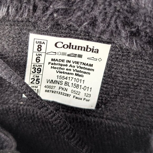 Columbia Women Ice Maiden Black Suede Fabric Warm Winter Mid Boots sz 8 - Picture 8 of 8